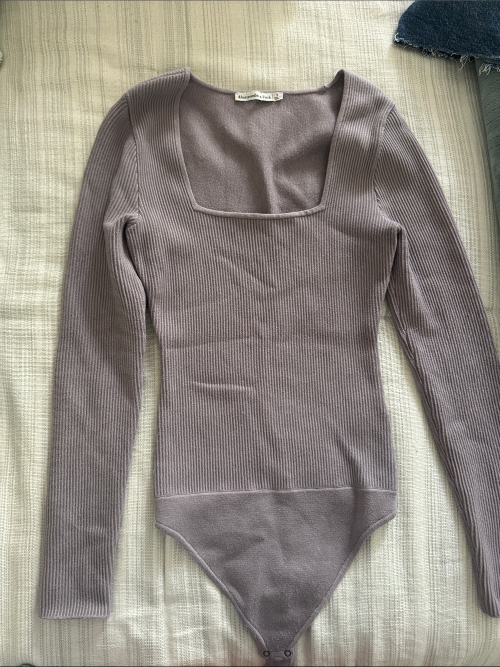 Abercrombie & Fitch Ribbed Square-Neck Bodysuit - Dusty Lavender